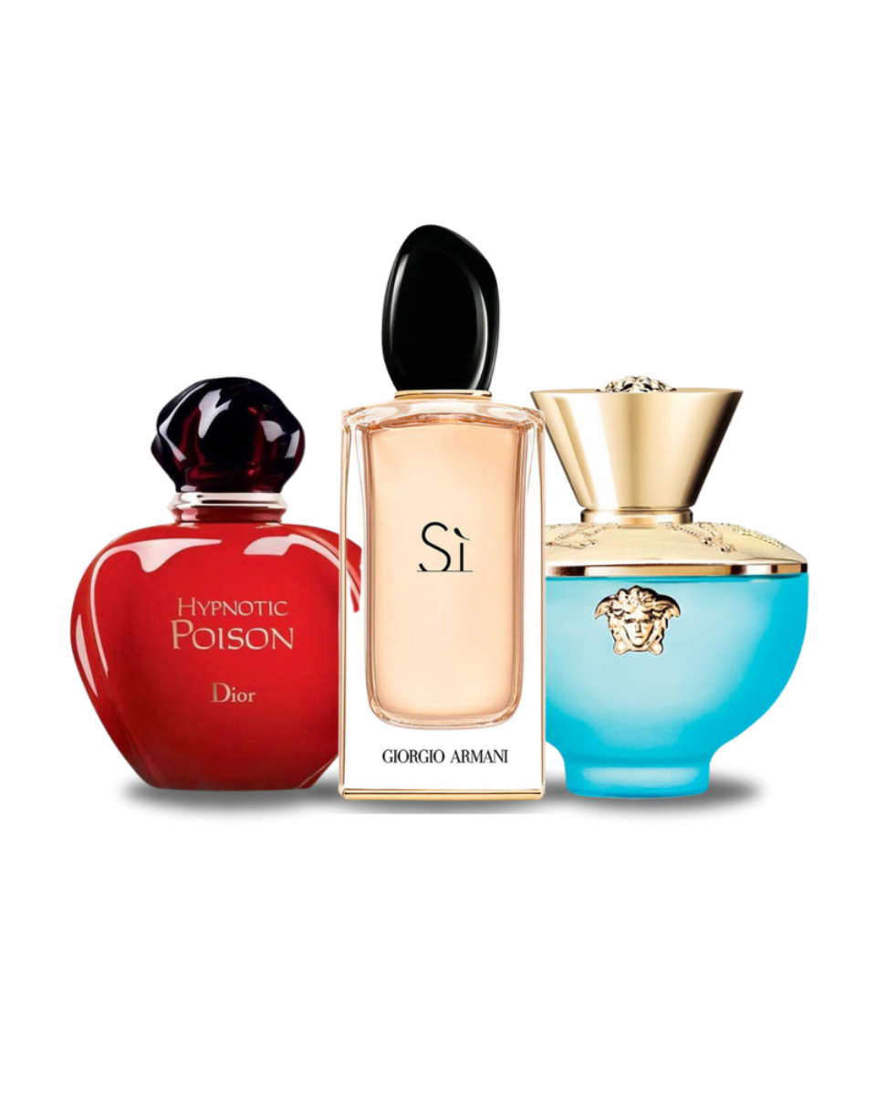 Combo  3 perfumes Dior HYPNOTIC POISON, Giorgio Armani SÌ e Versace DYLAN TURQUOISE 100ml